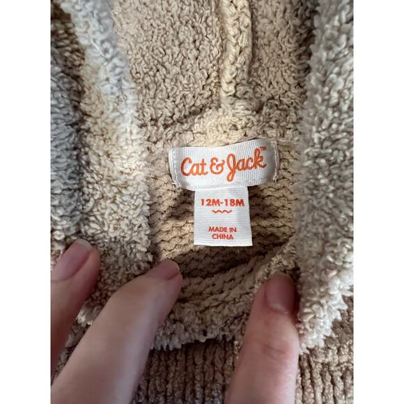 Cat & Jack 12M-18M Toddler Sherpa Long Sleeve Hood Pullover Sweater Bear Cream - Picture 2 of 5